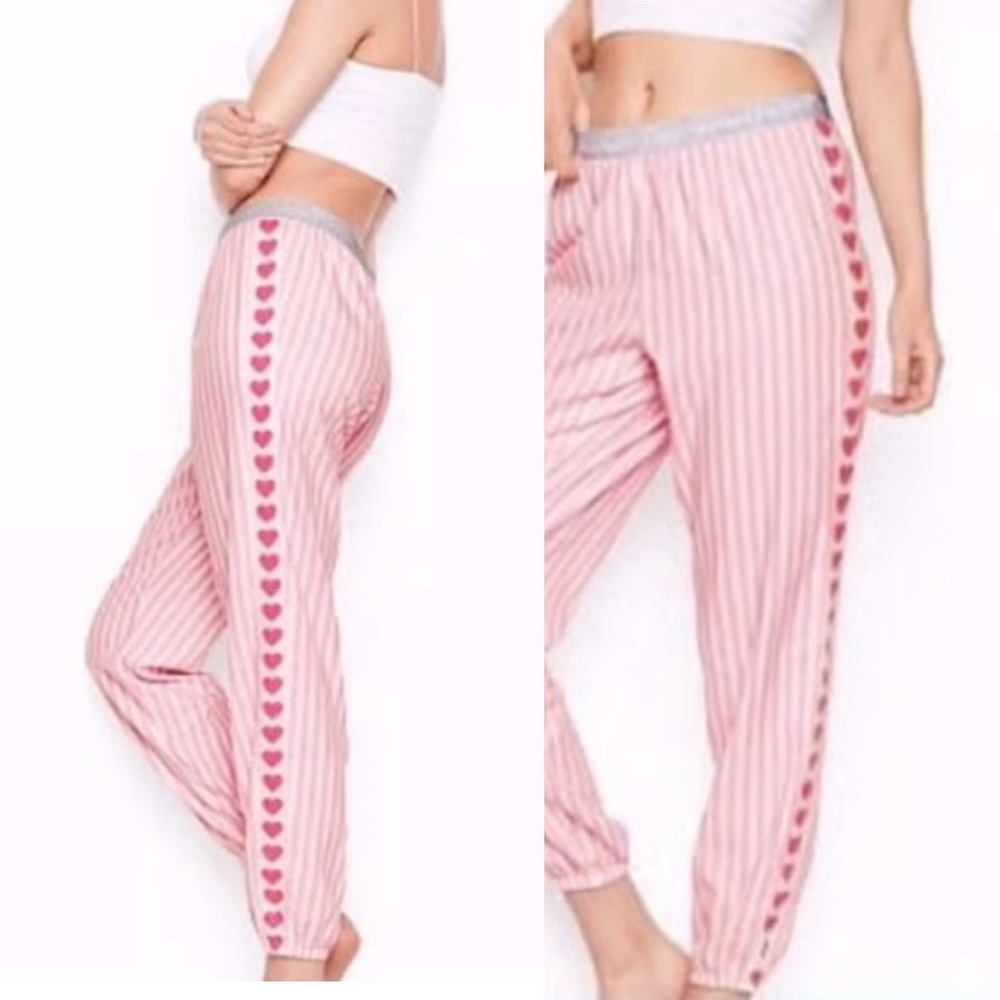 EUC- Victoria’s Secret Cotton Stripe Lounge / Pajama Pants w/Heart Tuxedo Stripe